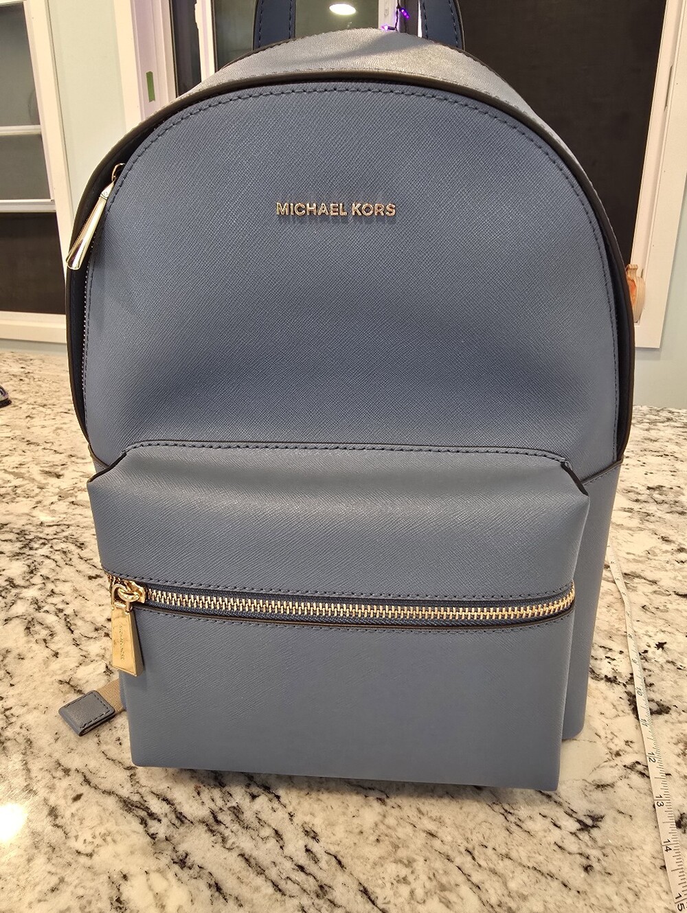 Michael Kors Men's Powder Blue Leather Backpack with Gold Hardware